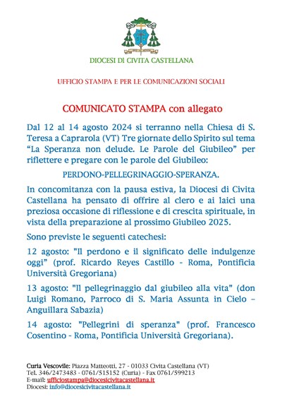 Comunicato stampa Caprarola 12 - 14 agosto